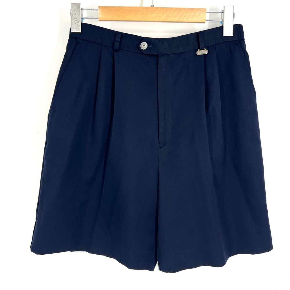 Vtg Callaway Golf Nordstrom Navy Blue Pleated Microfiber Shorts Womens 12 USA
